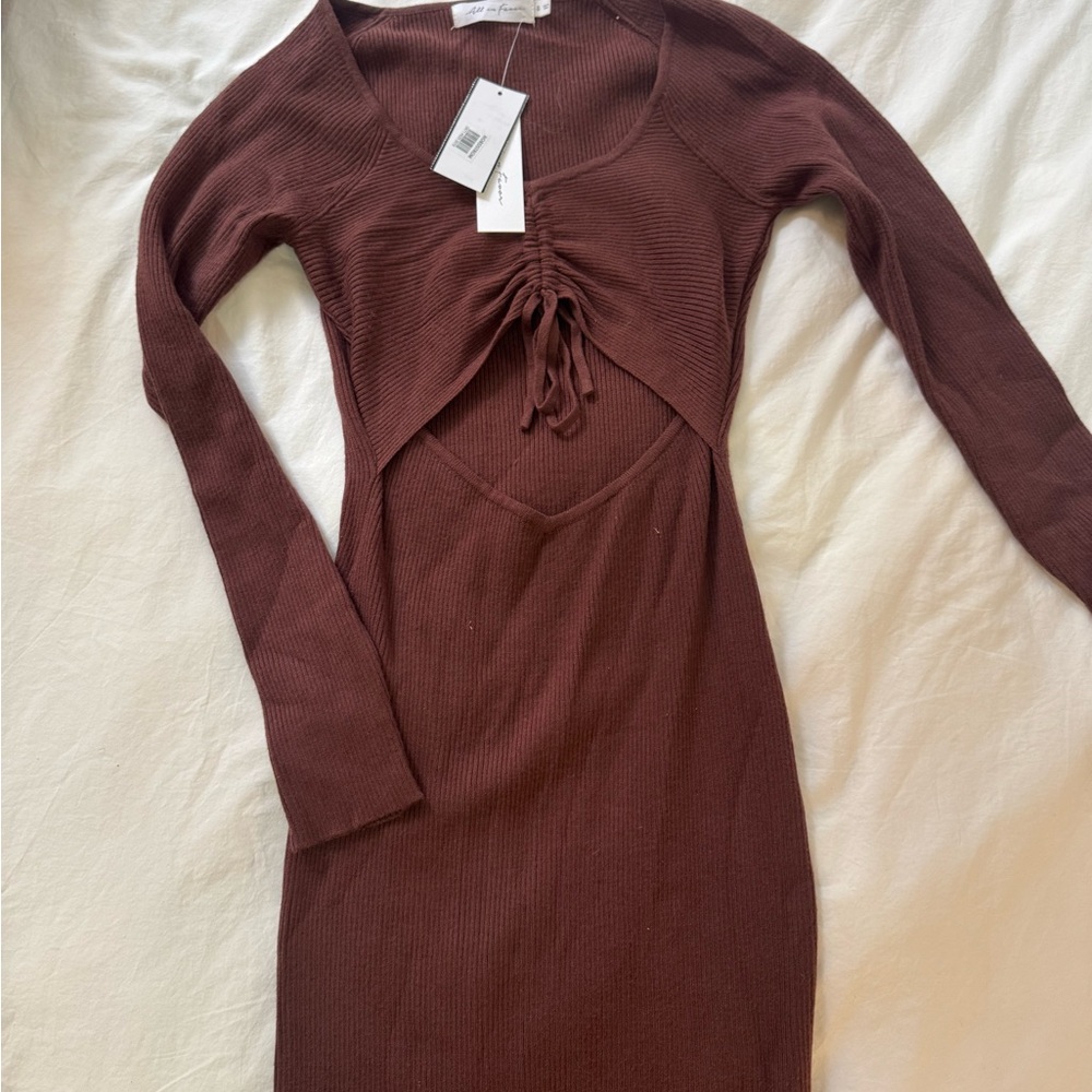 All in Favor Brown Ribbed Ruched Bodycon Dress